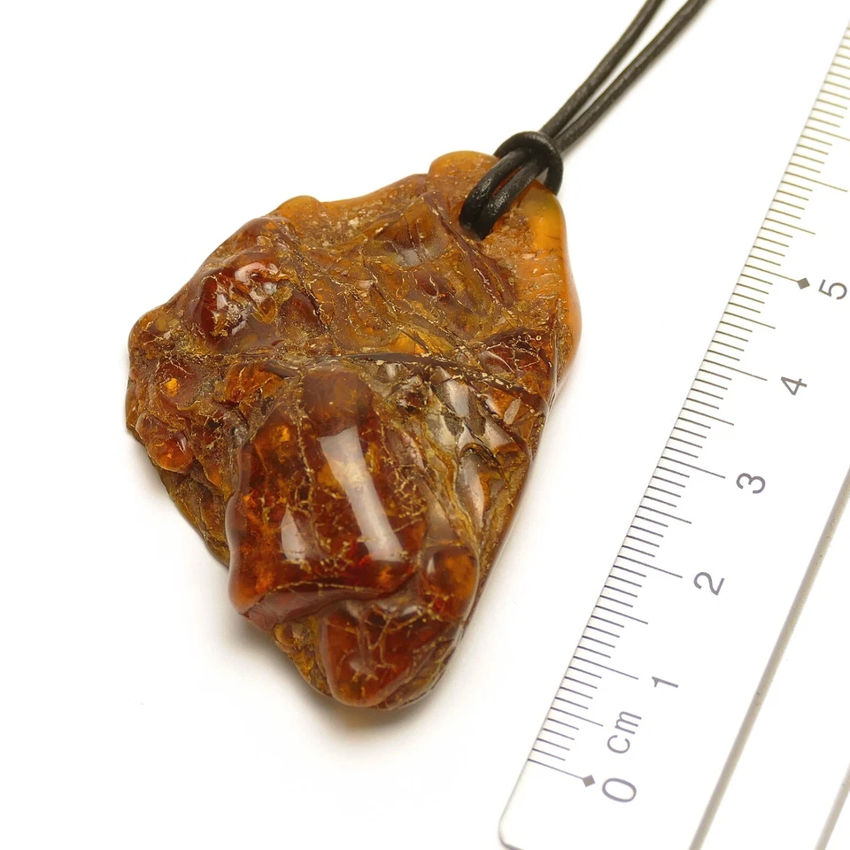 Natur Bernstein Anhänger gebohrt Kette Lederband butterscotch cognac amber V26 - Bild 1 von 1