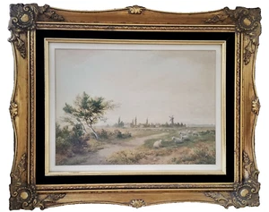 Paisaje de granja de acuarela sobre papel, C Pyne, Charles Pyne, Inglaterra, siglo XIX, 21"w - Imagen 1 de 6