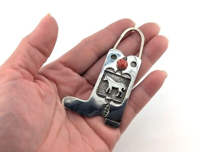 Bota de Vaquero Nativa Americana Occidental con Llavero de Piedra Coral Accesorio Hecho a Mano* Foto 1 de 4