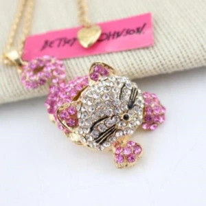 Betsey Johnson Cartoon Mermaid Kitty Cat Gold Pendant Necklace Free Gift Bag - Picture 1 of 3