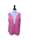 Crown & Ivy Pink Striped Sleeveless Knit Blouse SIZE XL Crochet Lace Trim Y-Neck
