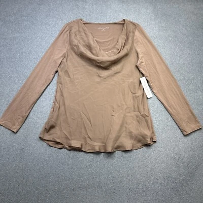 Top Nikkita Soft Surroundings para mujer grande marrón mezcla de seda fluido manga larga Foto 1 de 4