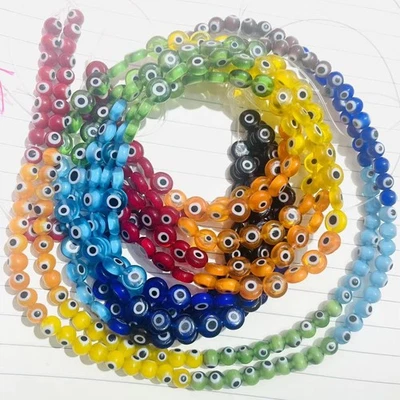4/6/8mm Flat Round Rainbow Evil Eye Lampwork Glazed Glass Beads for Jewelry DIY - Image 1 of 4