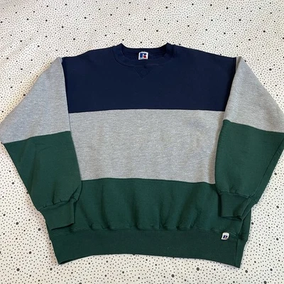 Sudadera Russell Athletic Color Block Vintage Años 90 Talla XL Verde Azul Preppy Foto 1 de 4