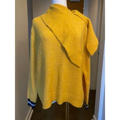 SITA MURT Tami Tie neck Pullover Yellow Knit Sweater Striped Cuffs Women 42 / M - Image 1 of 4