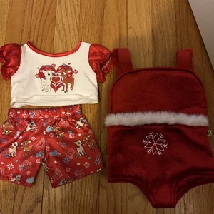 Build A Bear Pajamas Red White Rudolph & Clarice Outfit W/ Snowflake backpack - Picture 1 of 6