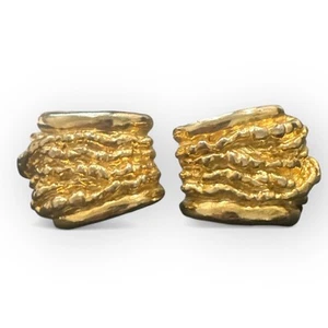 VTG Les Bernard VC Vanity Brutalist 1980s Gold Tone Chunky Clip-On Earrings - Picture 1 of 9
