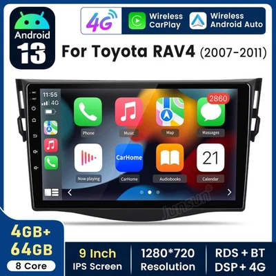 DAB+ 4+64G Für Toyota RAV4 2005-2013 Autoradio Android 14 Apple Carplay GPS Navi - Bild 1 von 4