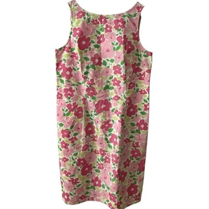 Liz Claiborne 10 Shift Dress Pink Green Floral Sleeveless 100% Cotton Coastal - Picture 1 of 6