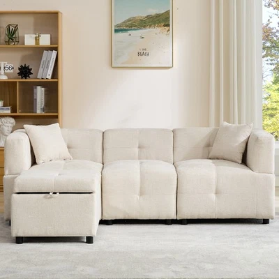 80" Sectional Sofa Couch With Removable Storage Ottoman, Fabric Sofa Living Room - Image 1 of 4
