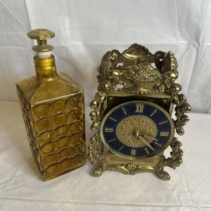 Vtg Perfume Alcohol Bottle Clockwork W/Brass Look Music Box Stand 11" Tall Read - Picture 1 of 12