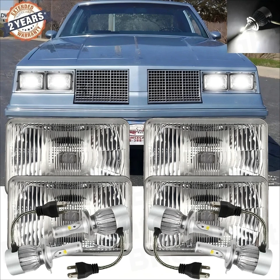 4pcs 4x6"GLASS Led Headlights Hi/Lo H4 fit 1980-1988 Oldsmobile Cutlass Supreme - Image 1 of 4