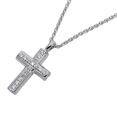 Colar BVLGARI Feminino Masculino Marca Cruz 750WG Diamante Cruz Latina Branco GJewe - Imagem 1 de 4