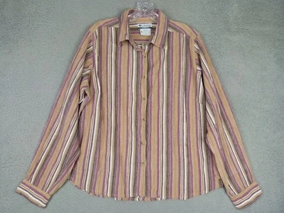 Camiseta con botones Columbia para mujer talla grande beige a rayas Foto 1 de 4