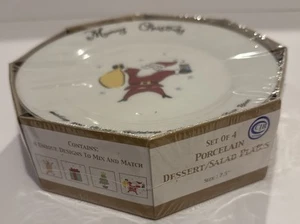 NUOVO 2001 CIB Merrybrite "Buon Natale" piatti da dessert/insalata (set di 4 ~ 71/2") - Foto 1 di 5