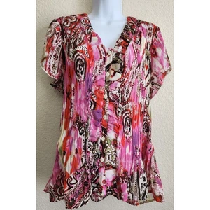 Cato Pink Purple Accordion Pleated Button Up Top 18W 20W Plus Lightweight - Picture 1 of 6