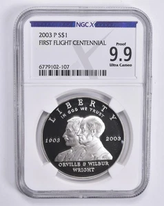 Proof 9.9 UCam 2003-P First Flight Commemorative Dollar NGC X NGCX *7110 - Picture 1 of 5
