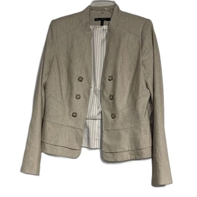 WHITE HOUSE BLACK MARKET WOMENS BEIGE CREAM LINEN BLAZER SUIT JACKET 12 - Image 1 of 4