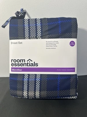 Microfiber Sheet Set Blue Plaid - Room Essentials NEW Size Twin XL - Image 1 of 2
