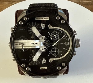 Diesel Mr. Daddy Quartz Black Dial Black Leather Strap Men's Watch No. DZ 7313 - Picture 1 of 8