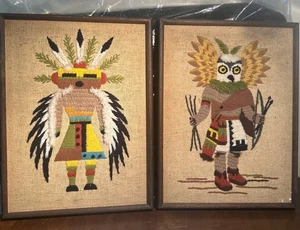 Vintage MCM Mid Century Modern Indianer Kachina Nadelspitze Paar Set zwei - Bild 1 von 21