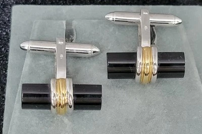 Gemelos de oro blanco y ónix negro de 14k  Foto 1 de 4