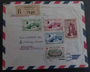 SCARCE 1959 Morocco Registd Airmail Cover ties 5 stamps Casablanca - Picture 1 of 2