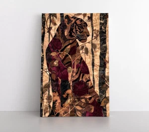 Tiger Wandbild Gerahmtes Leinwandbild | Moderne Tiere Tierwelt Dekor Bronze Lila - Bild 1 von 11