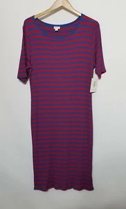 Lularoe Dress Women's Julia Blue & Red Stripes Size XL NWT Pullover Short Sleeve - Picture 1 of 9
