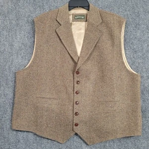 ORVIS 100% Wool Herringbone Tweed Vest Button Belted Western Waistcoat Men's 2XL - Picture 1 of 9
