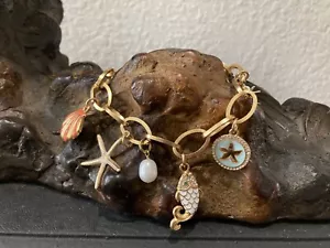 BRIGHTON PARADISE COVE Coral Fish Starfish GOLD Charm BRACELET JF8353 NWT - Picture 1 of 6