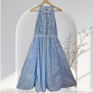 Maxi Vestido Lula Soul Talla S Azul Boho Bordado Encaje Pradera Campesino Sin Cinturón - Imagen 1 de 9