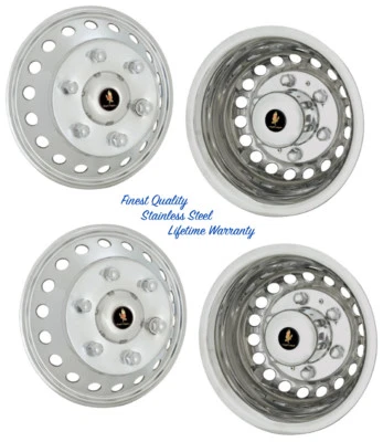 16" Sprinter Wheel Simulator Hubcap Covers Set Of 4 Stainless Steel Rim Liners © Foto 1 de 4