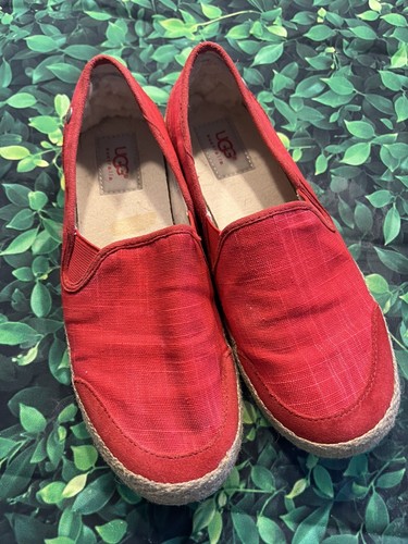 UGGS SLIP ON ROSSO PAPAVERO FLAT ESPADRILLAS TAGLIA 7 CASUAL CONFORT