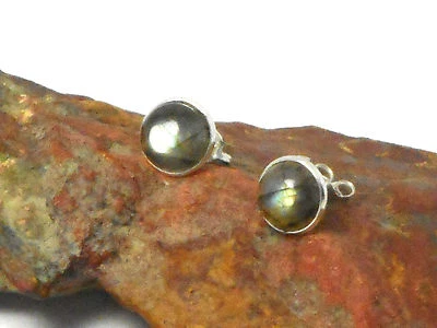 Fiery Round LABRADORITE Sterling  Silver  925  Gemstone Stud Earrings - 8 mm - Image 1 of 4