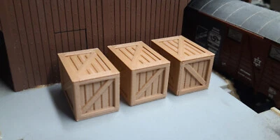 ho lot 3 grandes caisses bois z 1/87 ou 1/43 décor train maquette 56 modélisme