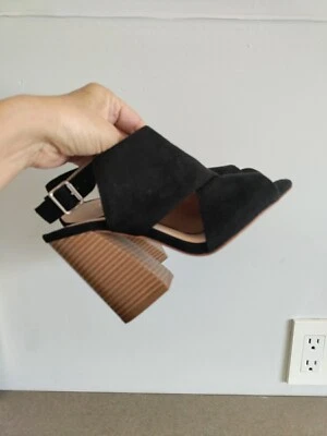 MADDEN GIRL Black Sling Back Shoe Sandal Chunky Heels 7.5 Clover Peep Toe  - Image 1 of 4