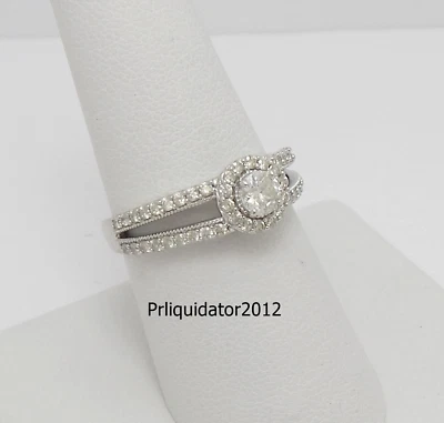 3/4CT Natural Diamond Halo Engagement Wedding Ring Bridal 14K White Gold Band - Image 1 of 4