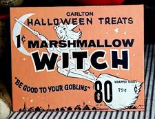 OLD PRIMITIVE VINTAGE RETRO STYLE HALLOWEEN WITCH TRICK TREAT CANDY BOX SIGN
