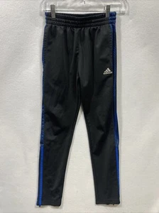 Adidas Boys Size Medium (10-12) Black Blue Stripe Athletic Soccer Jogger Pants - Picture 1 of 6