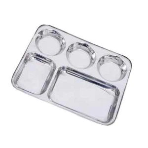 Stainless Steel 5 Compartment Dinner Plate, Mess Tray, Divided Plate, Reusable. - Picture 1 of 6