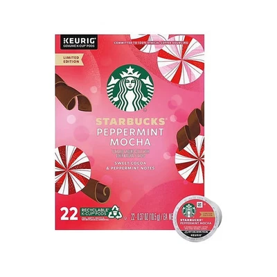 Кофейные чашки Starbucks Peppermint Mocha 22 штуки легкая обжарка НОВЫЕ ЗАПЕЧАТАННЫЕ - Изображение 1 из 3