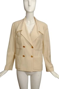 CHANEL- AS IS 1980s Ivory Double Breast Jacket, Size 8 - Picture 1 of 6
