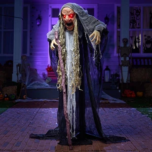 Halloween Animatronics Standing Gobbo Strega Luce Suono Raccapricciante Decorazione - Foto 1 di 7