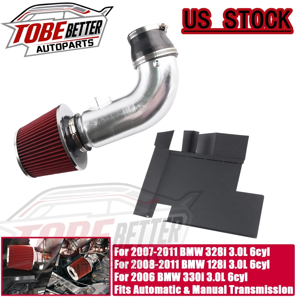 Silver Heat Shield Cold Air Intake For 2006 BMW 330i 07-11 328i 08-11 128i 3.0L - Image 1 of 4