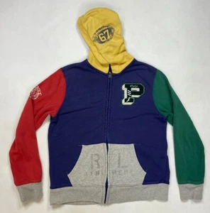 Polo Ralph Lauren P Patch Logo Full Zip Hoodie Boys Size Medium 14-16 Colorblock - Picture 1 of 10