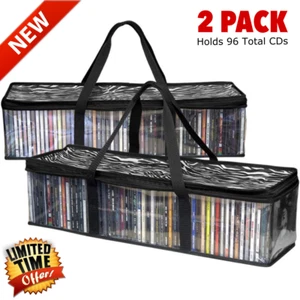 Juego de 2 Bolsas de Almacenamiento de CD Transparente PVC Estuche con Soporte para Medios 96 CD con Asas Bolsa Nuevo - Imagen 1 de 7