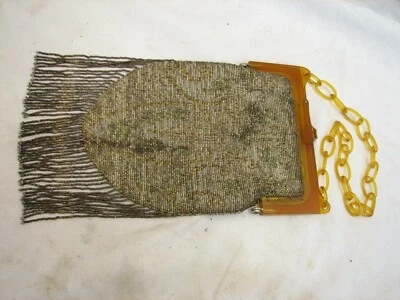 Винтажный микро бусина металлический бисером сумочки украшенный Lucite верхний ручной работы латуни Flapper - Изображение 1 из 4