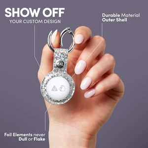 Case-Mate Clip Ring protective case for Apple Air-Tag keychain Silver/Sparkle - Picture 1 of 15