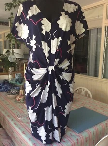 Diane von Furstenberg marineblau/weiß 100 % Seide Kleid Größe 6/8/10 - Bild 1 von 12